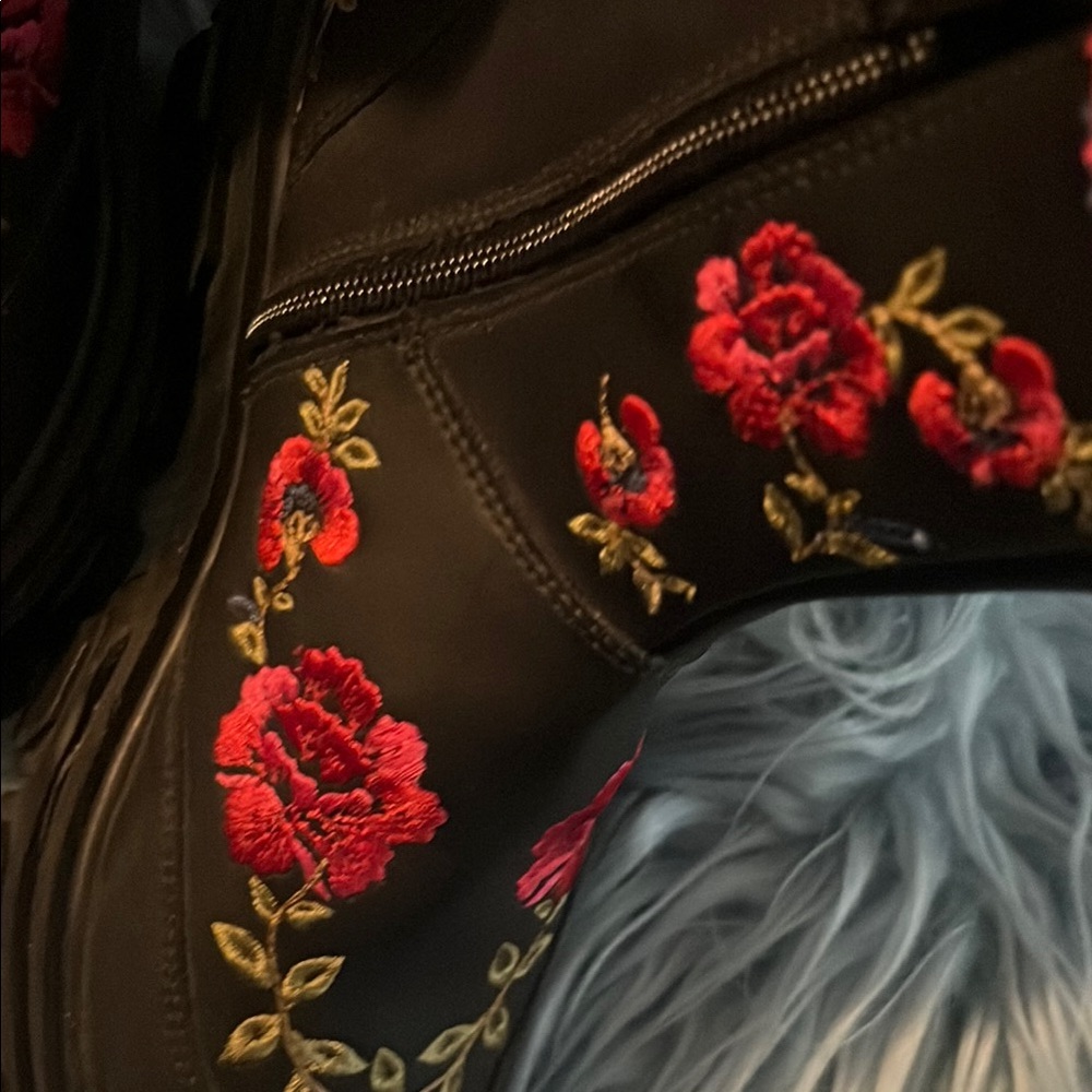 New FARM Rio Black and Red Combat Boots with Floral Embroidery NWOT - Picture 5 of 16